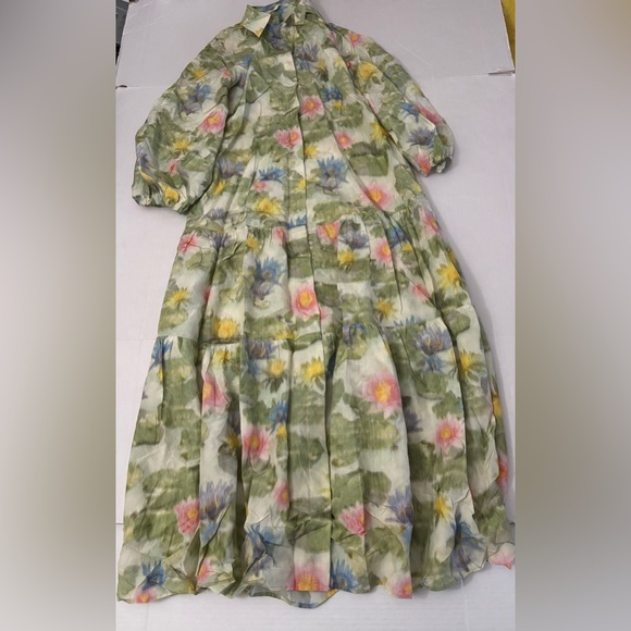 ANN MASHBURN Dresses & Skirts - Ann Mashburn Floral Print Button Front Green Dress Size XS